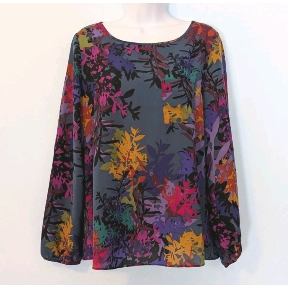 Cupio Split Back Blouse Medium Lightweight Long Sleeve Multicolor Top